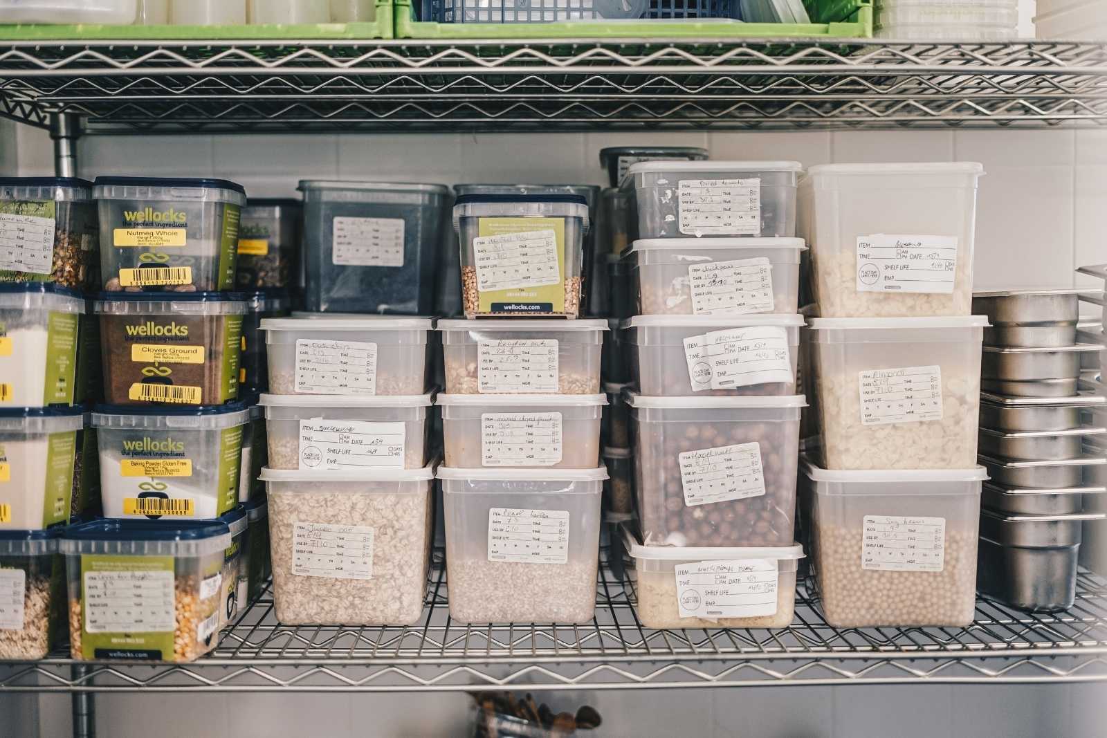 Food stored in labeled containers for food safety